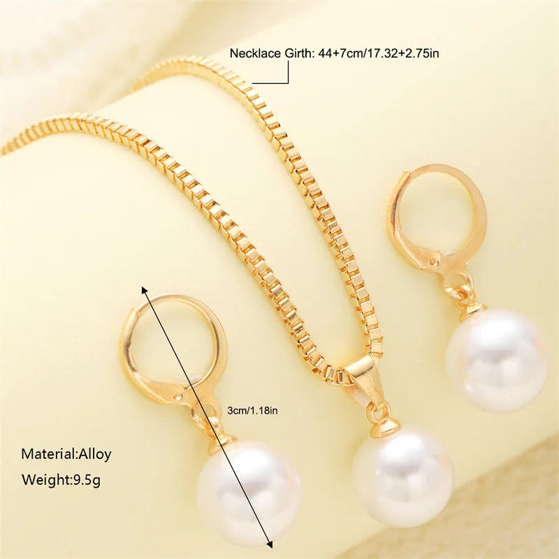 3Pcs Round Pearl Jewelry Set Of Earring Pendant Necklace For Women Exquisite Fashion Rhinestone Double Wedding Jewelry Set Gift