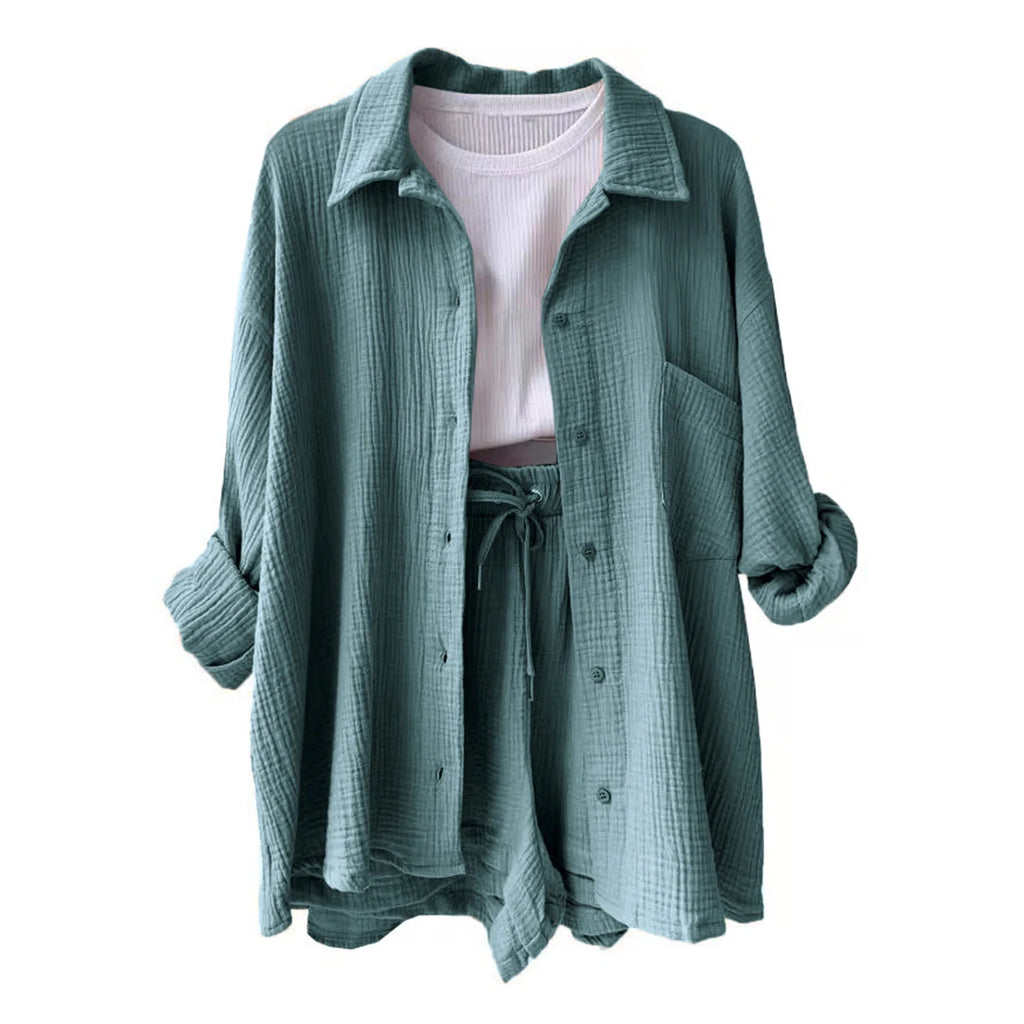 Women Summer Outfit Muslin Blouse Coat 2 Piece Clothing Women's Elegant Beach Holiday Women Set Female Coat Loose Suit