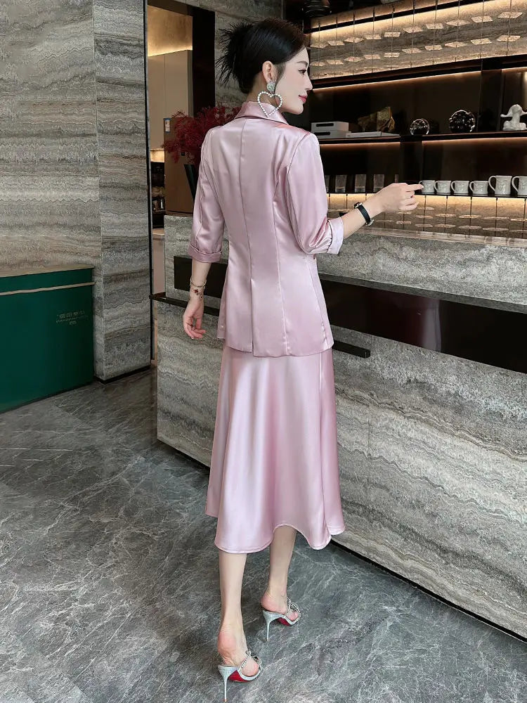 Woman Outfit Dress Suits Office Pink 2 Pieces Sets for Women Korea Clothing New Arrivals Summer Clothes 2025 Top and Bottom Full