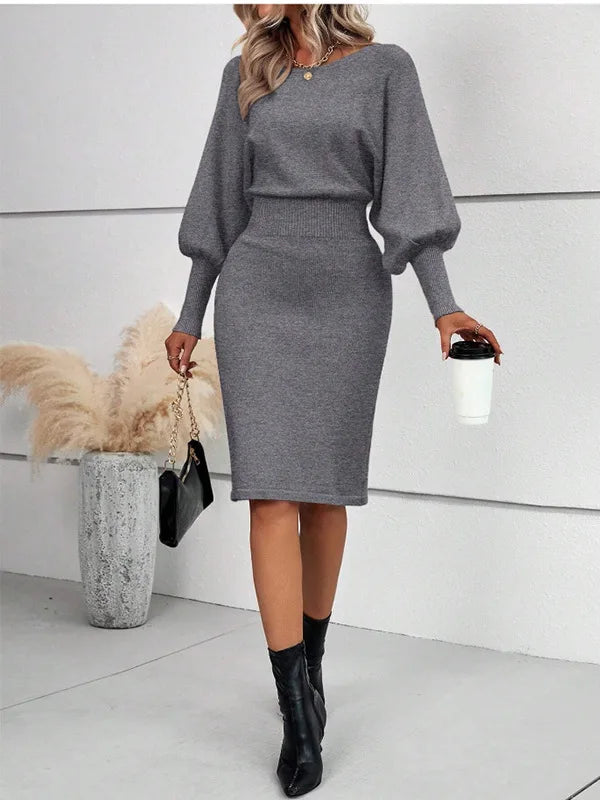 Women Knit Dress Sweater Long Sleeve Round Neck Slim Fit Dresses Tight Waist Thick Warm Vestidos Elegant Lady Skinny Autumn