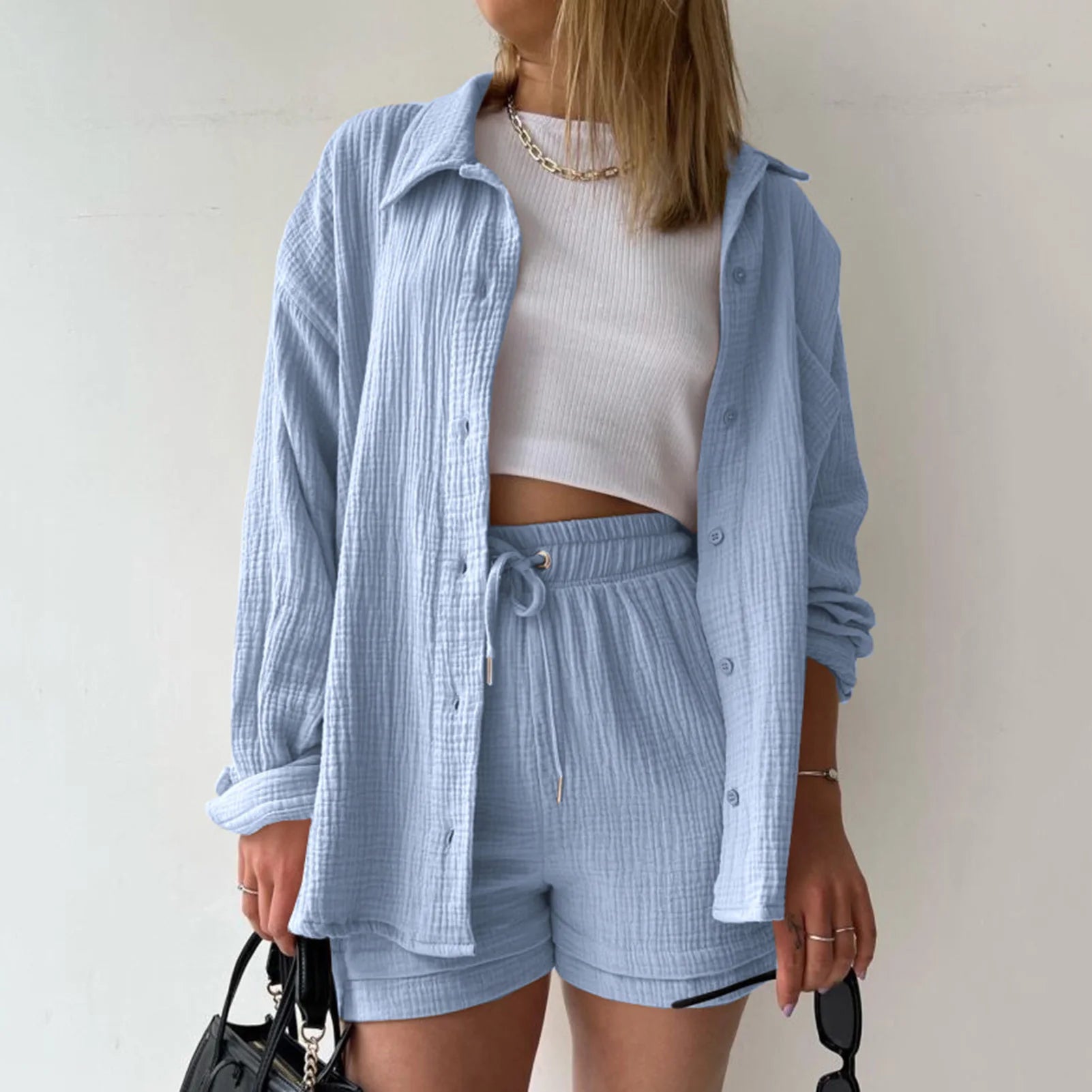 Women Summer Outfit Muslin Blouse Coat 2 Piece Clothing Women's Elegant Beach Holiday Women Set Female Coat Loose Suit