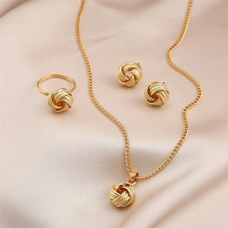 3Pcs Round Pearl Jewelry Set Of Earring Pendant Necklace For Women Exquisite Fashion Rhinestone Double Wedding Jewelry Set Gift