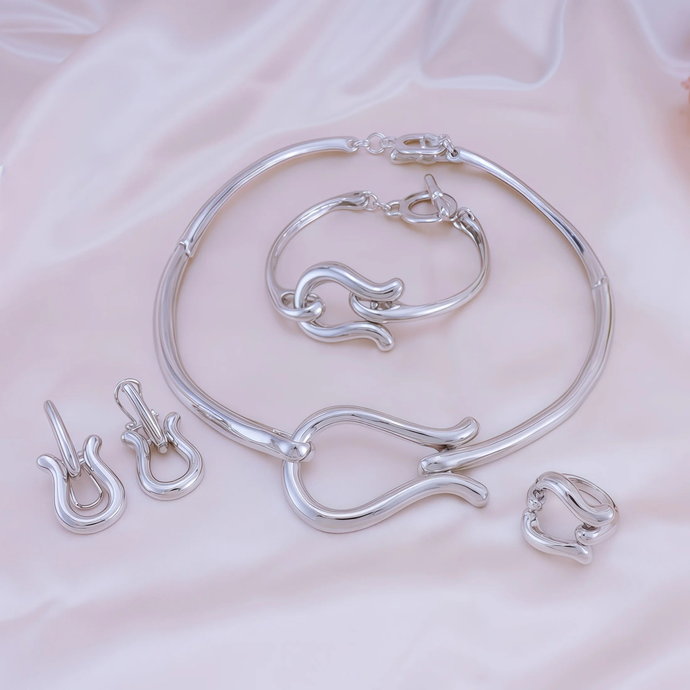 Fashion Jewelry Sets For Women Gold Color Choker Necklace Earrings Bracelets Ring Wedding Set Party Accessories