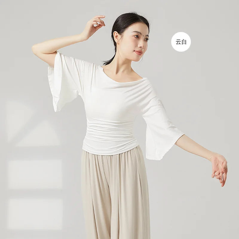 Modern Dance Outfit for Women One-shoulder Slimming T-shirt Fashionable Design and Flared Sleeves Classic Dance-like Top