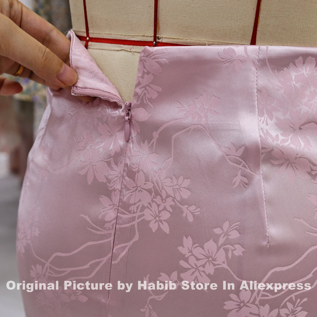 Pink Satin Skirts For Woman Elegant Slim Floral PRINT Skort Streetwear Casual Simple Straight Pencil Midi Skirt Female Like Silk