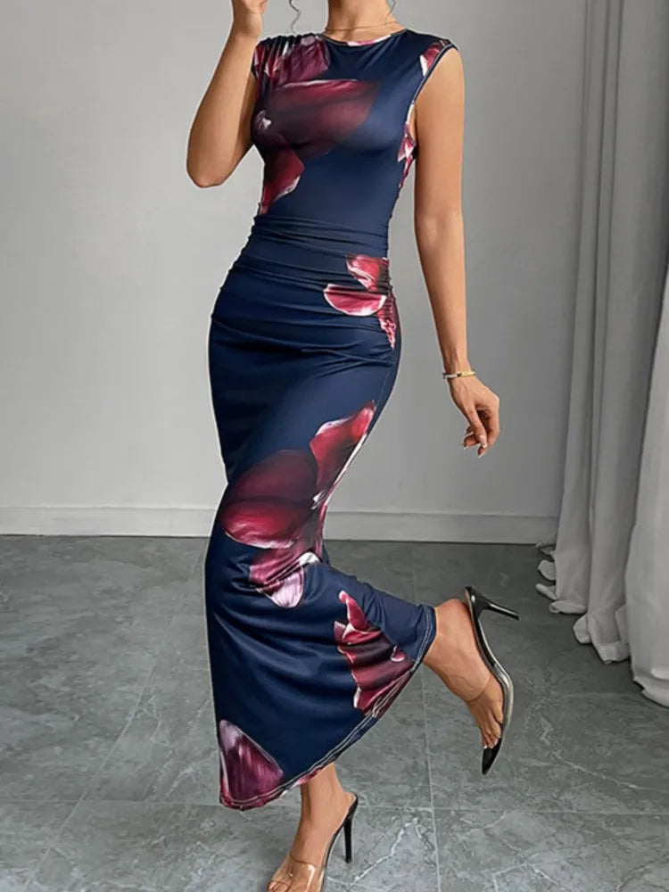 Elegant Sexy Slim Dress For Women Fashion Sleeveless O Neck High Waist Package Hip Dresses Lady Holiday Vestidos Womens Clothing