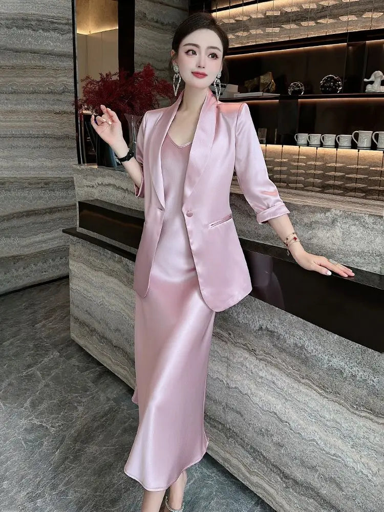 Woman Outfit Dress Suits Office Pink 2 Pieces Sets for Women Korea Clothing New Arrivals Summer Clothes 2025 Top and Bottom Full