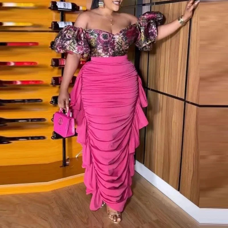 Elegant Style Skirts For Women Pink Draped Sheath Zipper Waist 2024 Spring Autumn Party Skirt Women