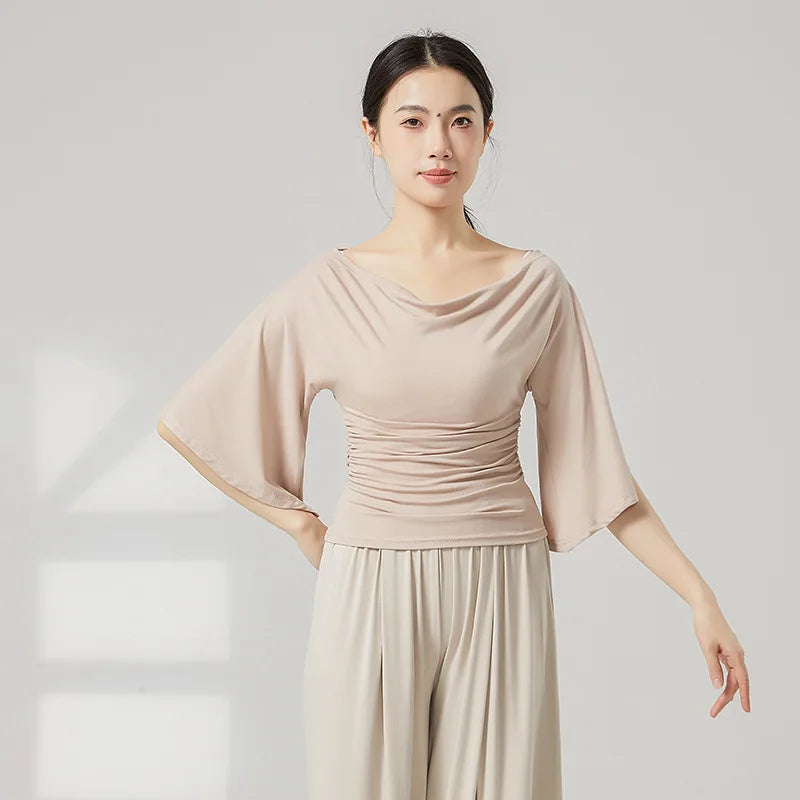Modern Dance Outfit for Women One-shoulder Slimming T-shirt Fashionable Design and Flared Sleeves Classic Dance-like Top