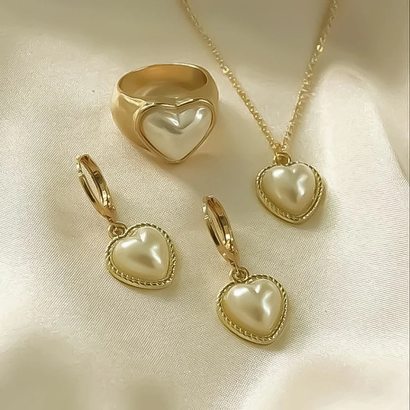 3Pcs Round Pearl Jewelry Set Of Earring Pendant Necklace For Women Exquisite Fashion Rhinestone Double Wedding Jewelry Set Gift